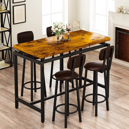 17 Stories Industrial 5 Piece Bar Table And Chair Set For 4, Dining